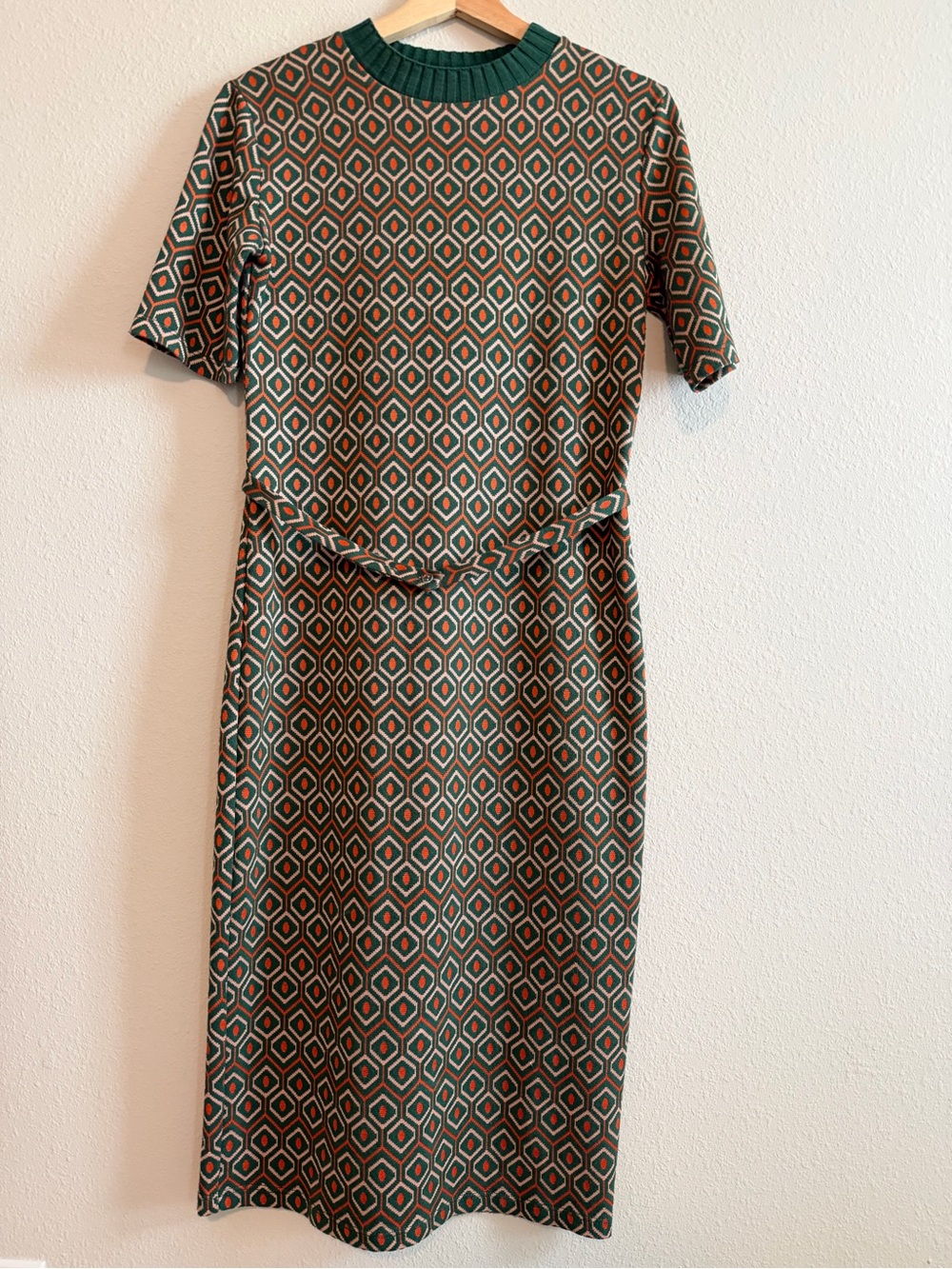 Zara Green Geometric Short-Sleeve Midi Dress